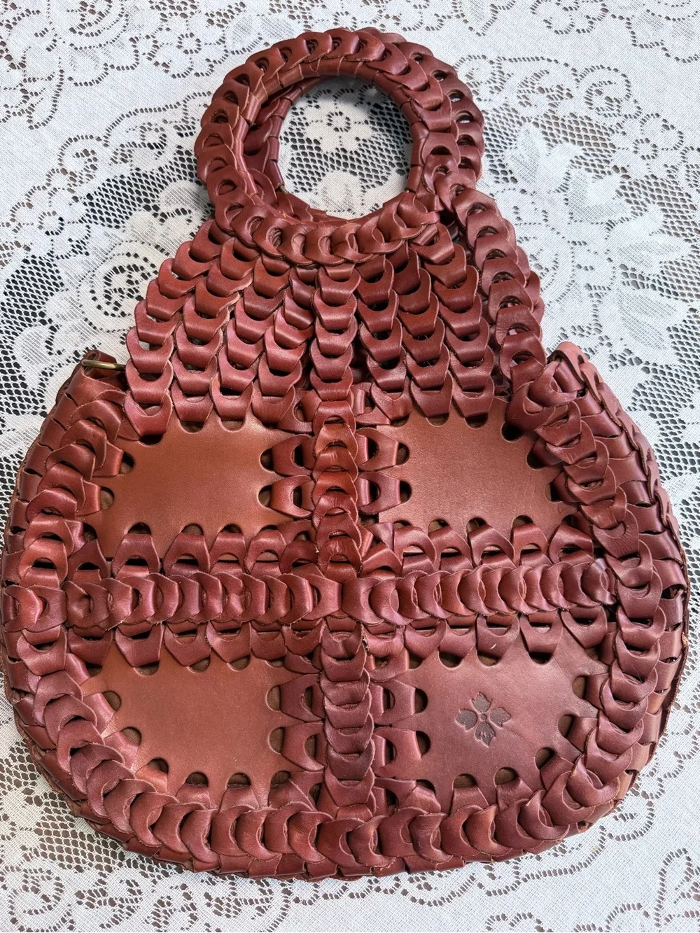 Patricia Nash Woven Round Handle Shoulder Bag in Chestnut